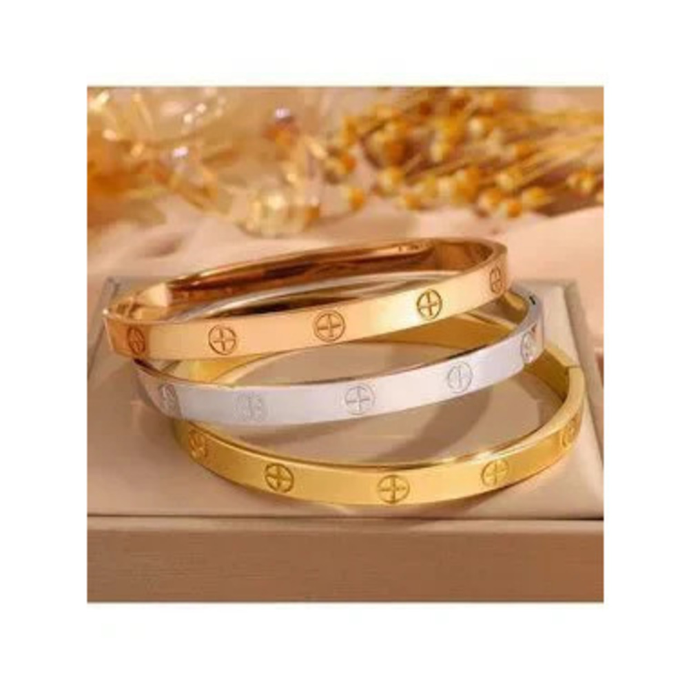 18K Gold Plated Screw Cross Design Bracelet Tarnish Resistant